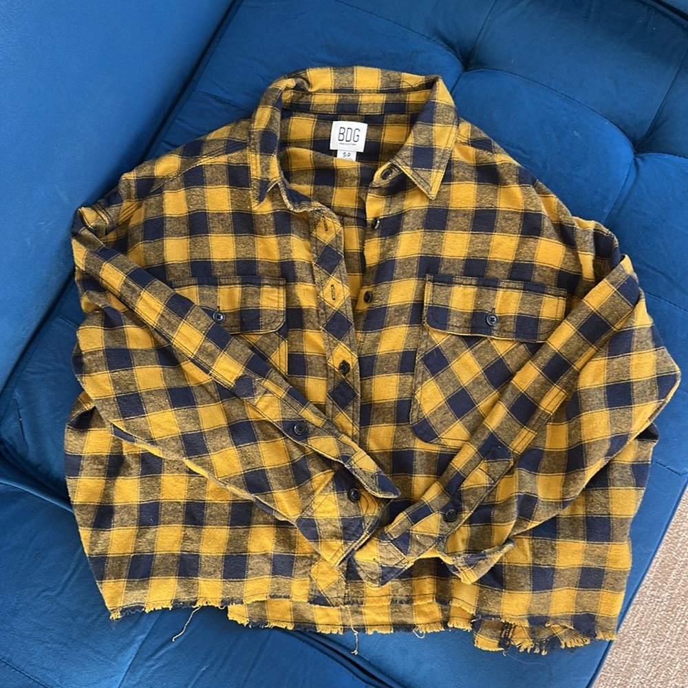 NWOT BDG Yellow and Blue Plaid Flannel Shirt